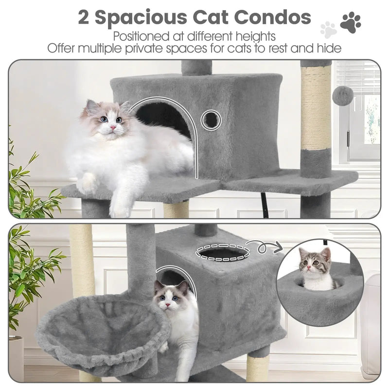 66 Inch Tall Cat Tree Multi-Level Cat Tower with 2 Condos Sisal Scratching Posts by DirectDeals