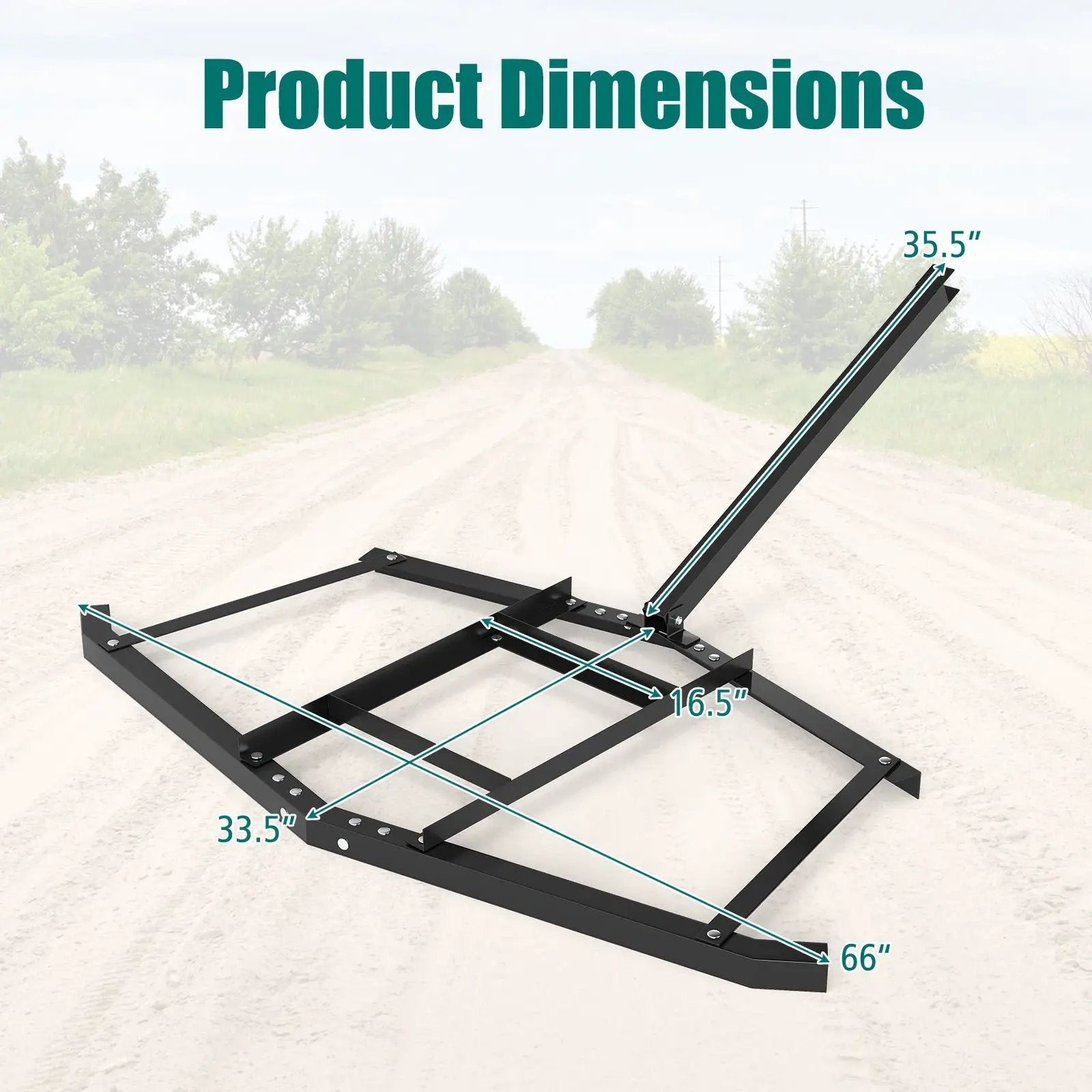 66" Wide Driveway Drag Tow Behind Landscape Leveling Rake with Reinforced Bars-Black by DirectDeals