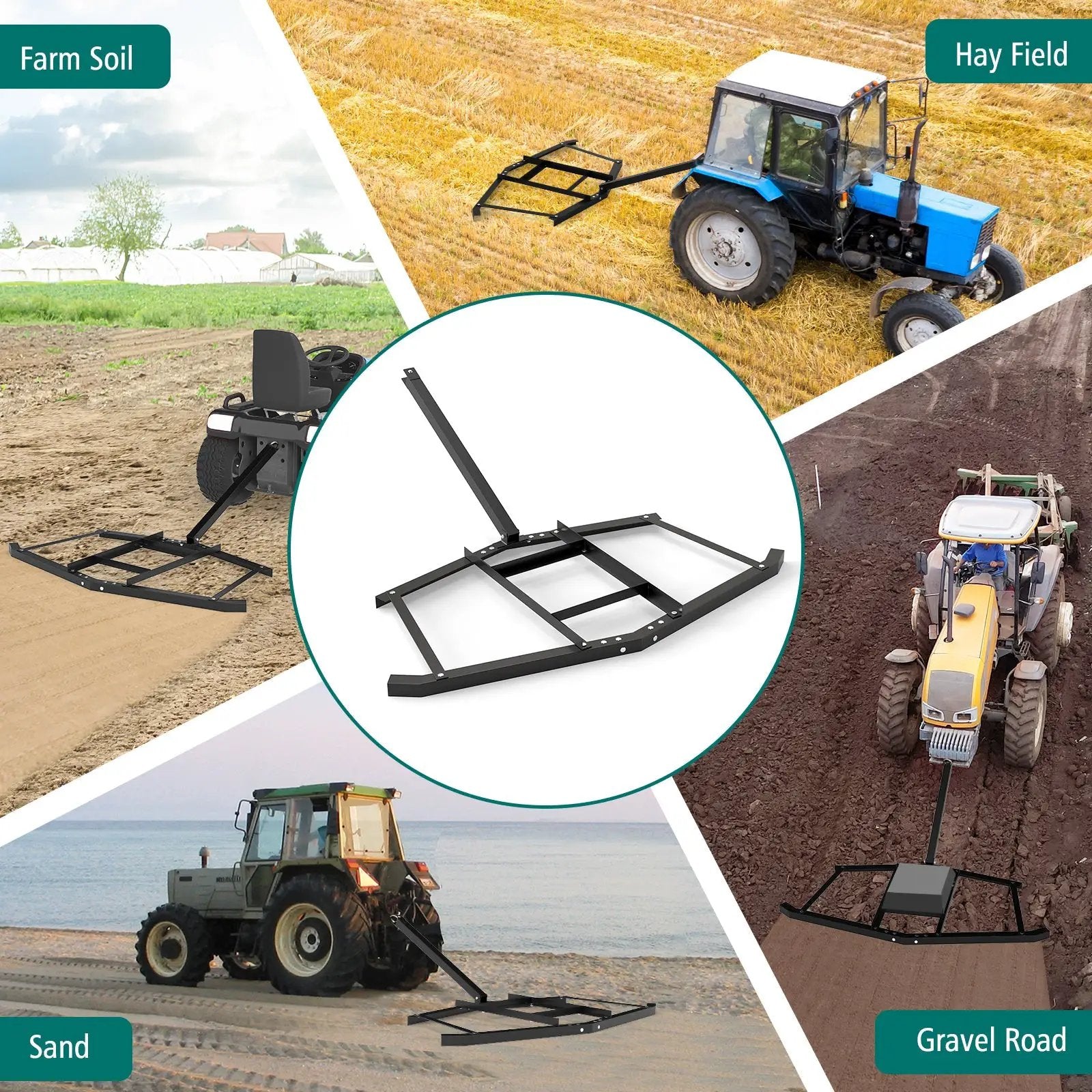 66" Wide Driveway Drag Tow Behind Landscape Leveling Rake with Reinforced Bars-Black by DirectDeals