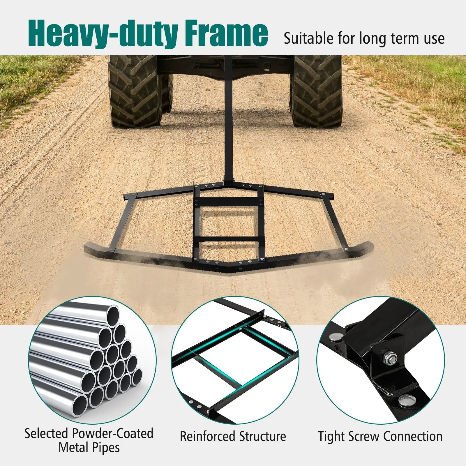 66" Wide Driveway Drag Tow Behind Landscape Leveling Rake with Reinforced Bars-Black by DirectDeals