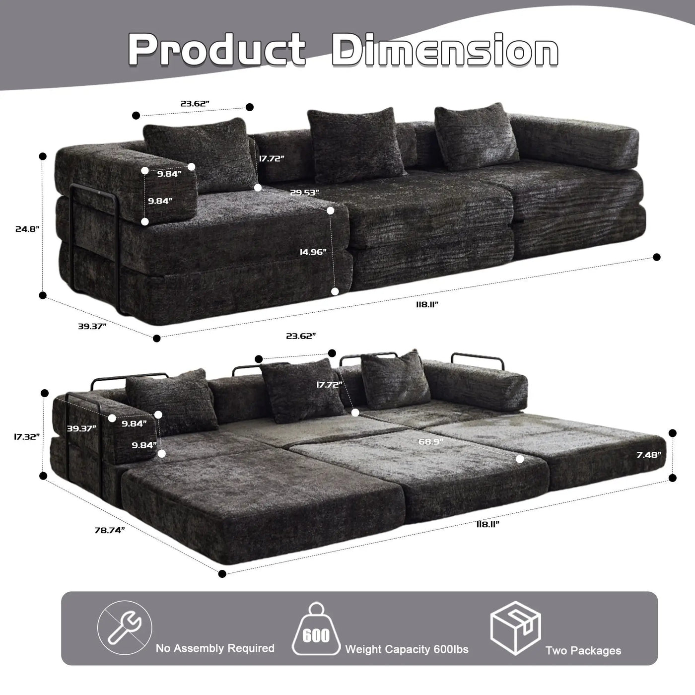 Convertible Floor Sofa Bed, Boneless Modular Sectional Sofa For Living Room by Unique Piece Furniture