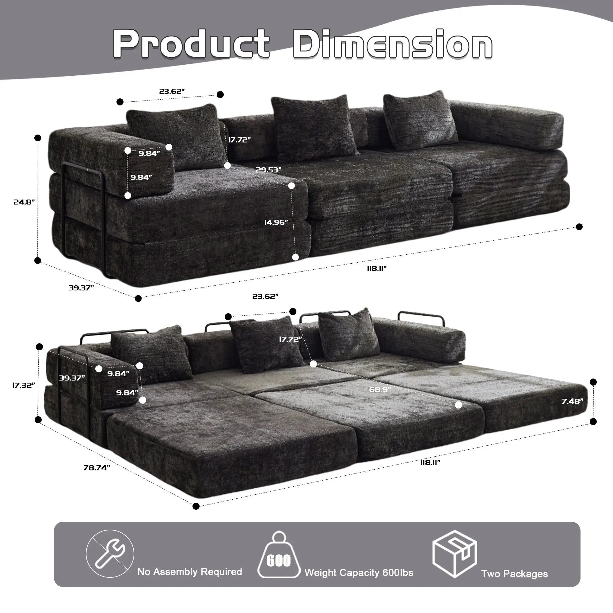 Convertible Floor Sofa Bed, Boneless Modular Sectional Sofa For Living Room by Unique Piece Furniture