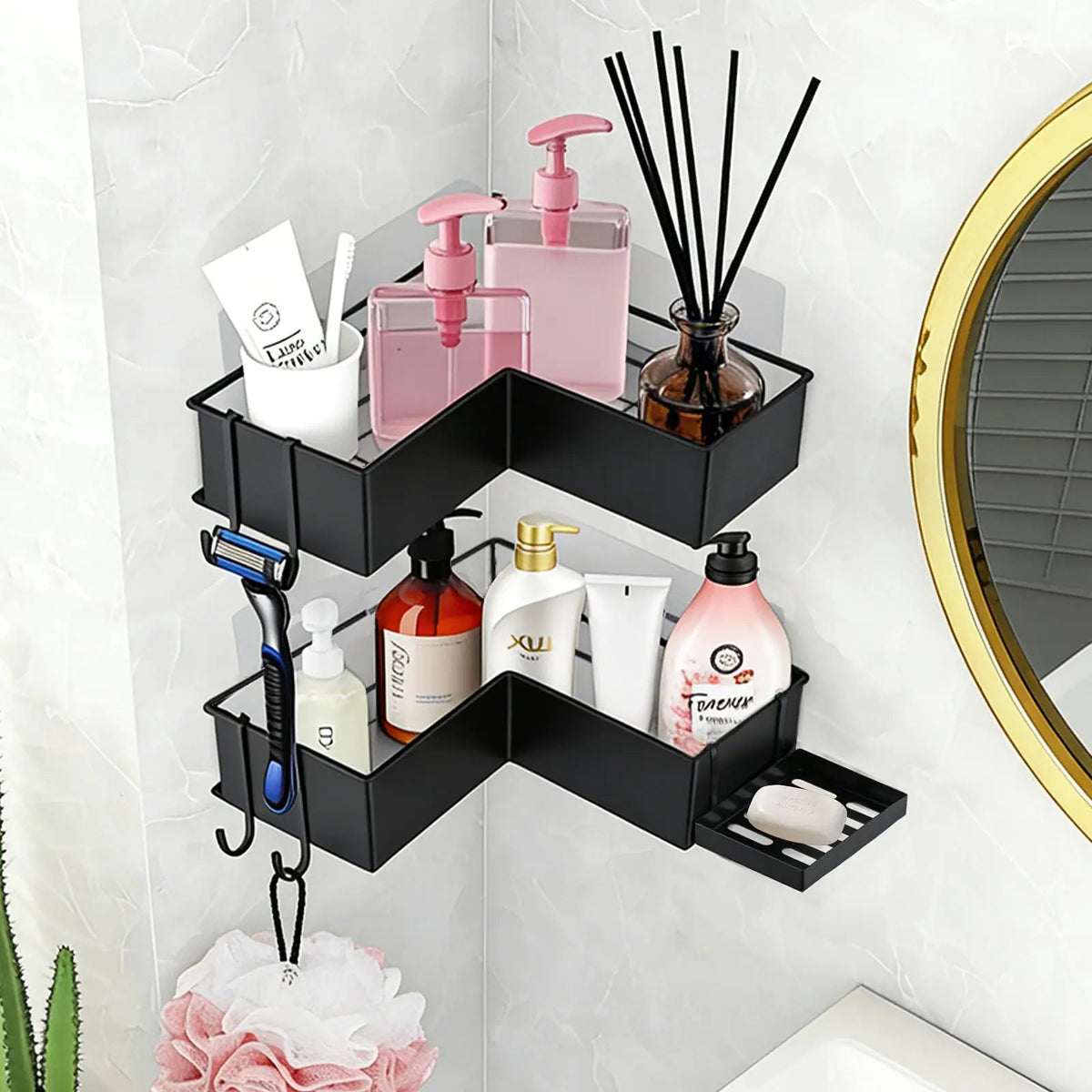 2-Pack Drill-Free Adhesive Corner Shower Caddy Organizer by HouseOfZazla