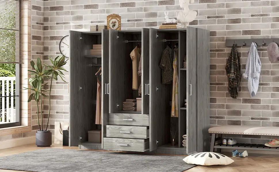 6 Doors Wardrobe Storage For Bedroom, With Big Drawers by Unique Piece Furniture