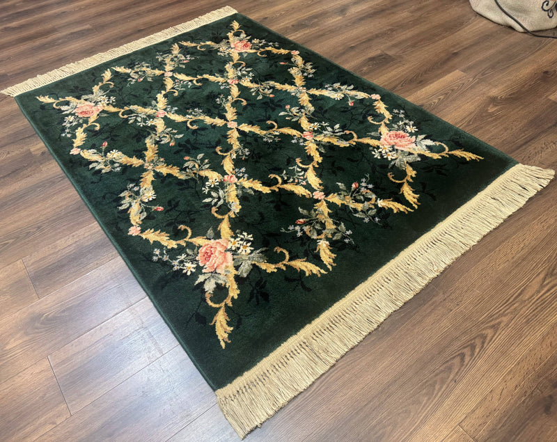 Karastan Garden of Eden Rug 4x6, Green Savonnerie 509/1733, Original Discontinued Vintage Karastan Carpet by Jewel Rugs
