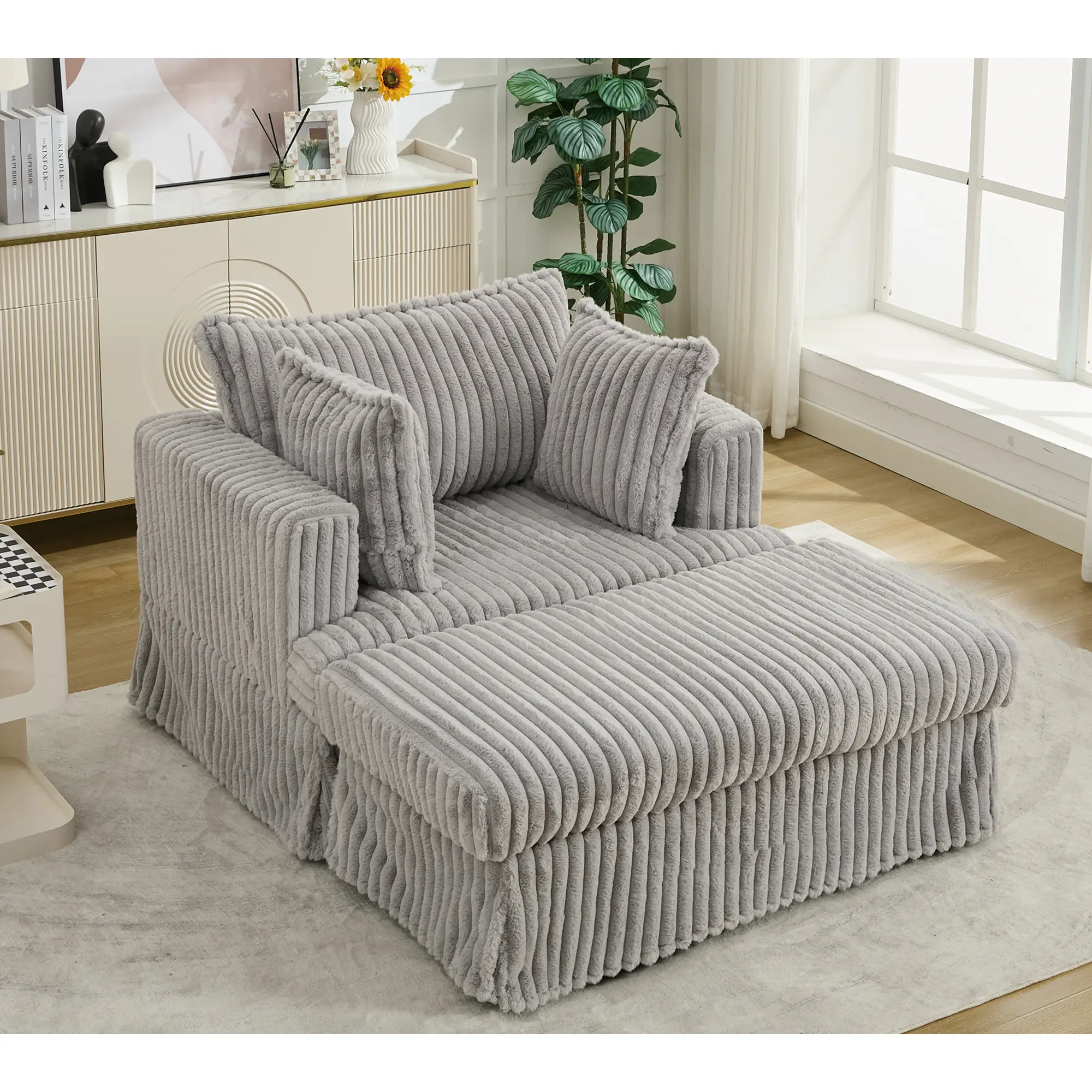 47.7'' Oversized Corduroy Chaise Longue with Ottoman by HouseOfZazla