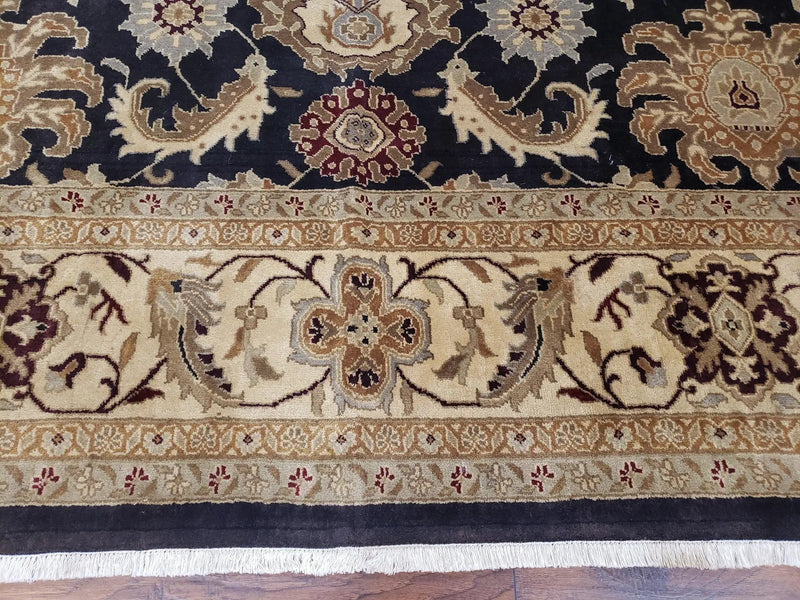 Indo Mahal Rug 8x12, Indian Sultanabad Handmade Area Rug, Vintage Hand-Knotted Wool Black Floral Traditional Oriental Dinning Room Rug by Jewel Rugs
