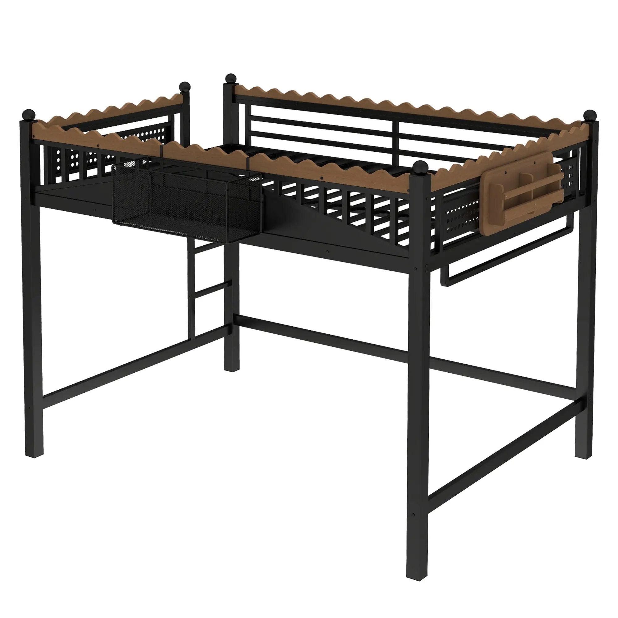 Full Size Loft Bed with Ladders and Storage Shelves by HouseOfZazla
