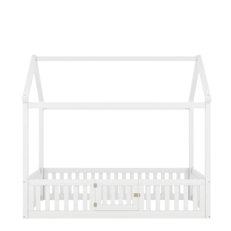 Wood House Bed With Fence And Door by HouseOfZazla