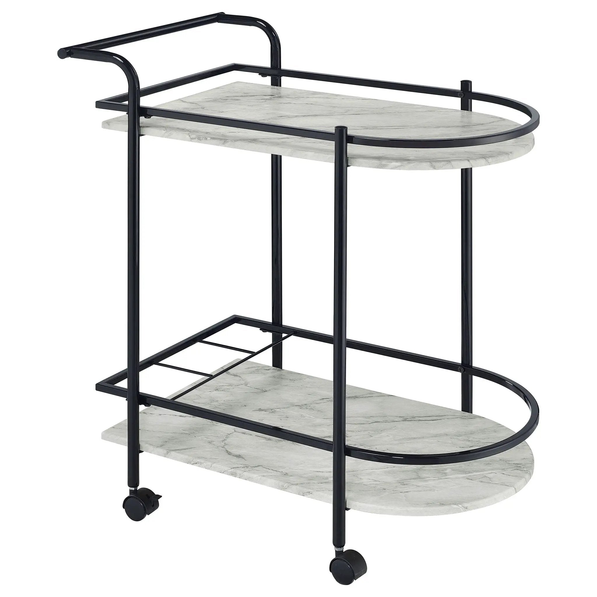 Desiree 2-tier Faux Marble Shelf Metal Bar Cart Black by Unique Piece Furniture