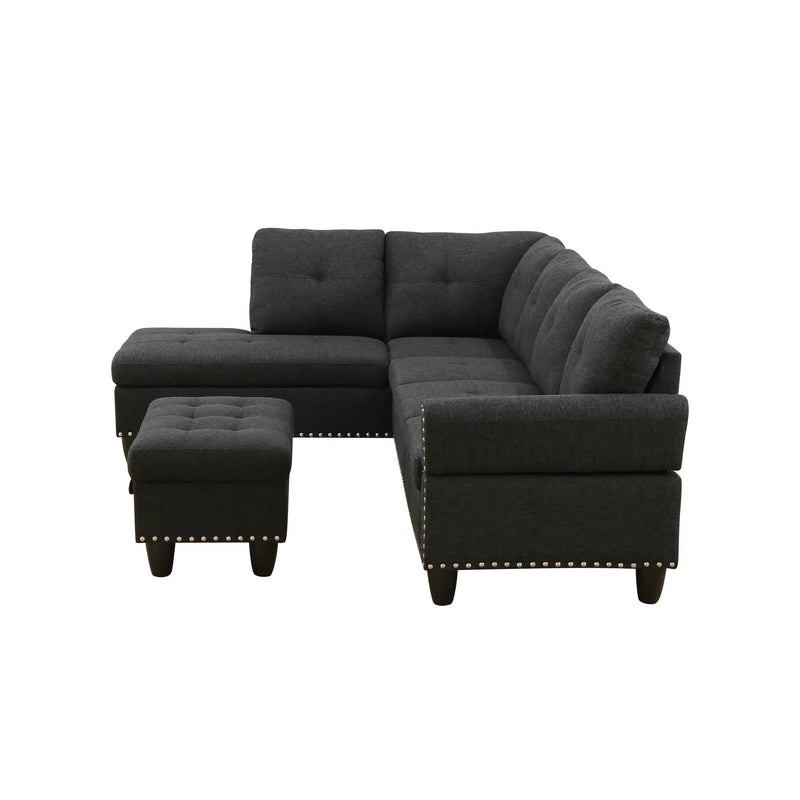 Reversible L-Shaped Sectional Couch with Storage Ottoman, Tufted by HouseOfZazla