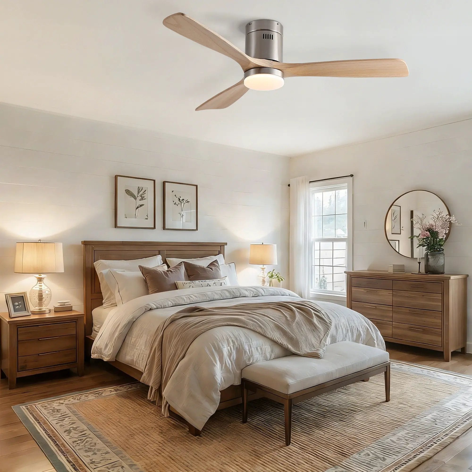 Low Profile Flush Mount Intergrated LED Ceiling Fan With Light And Silent Reversible Motor by HouseOfZazla