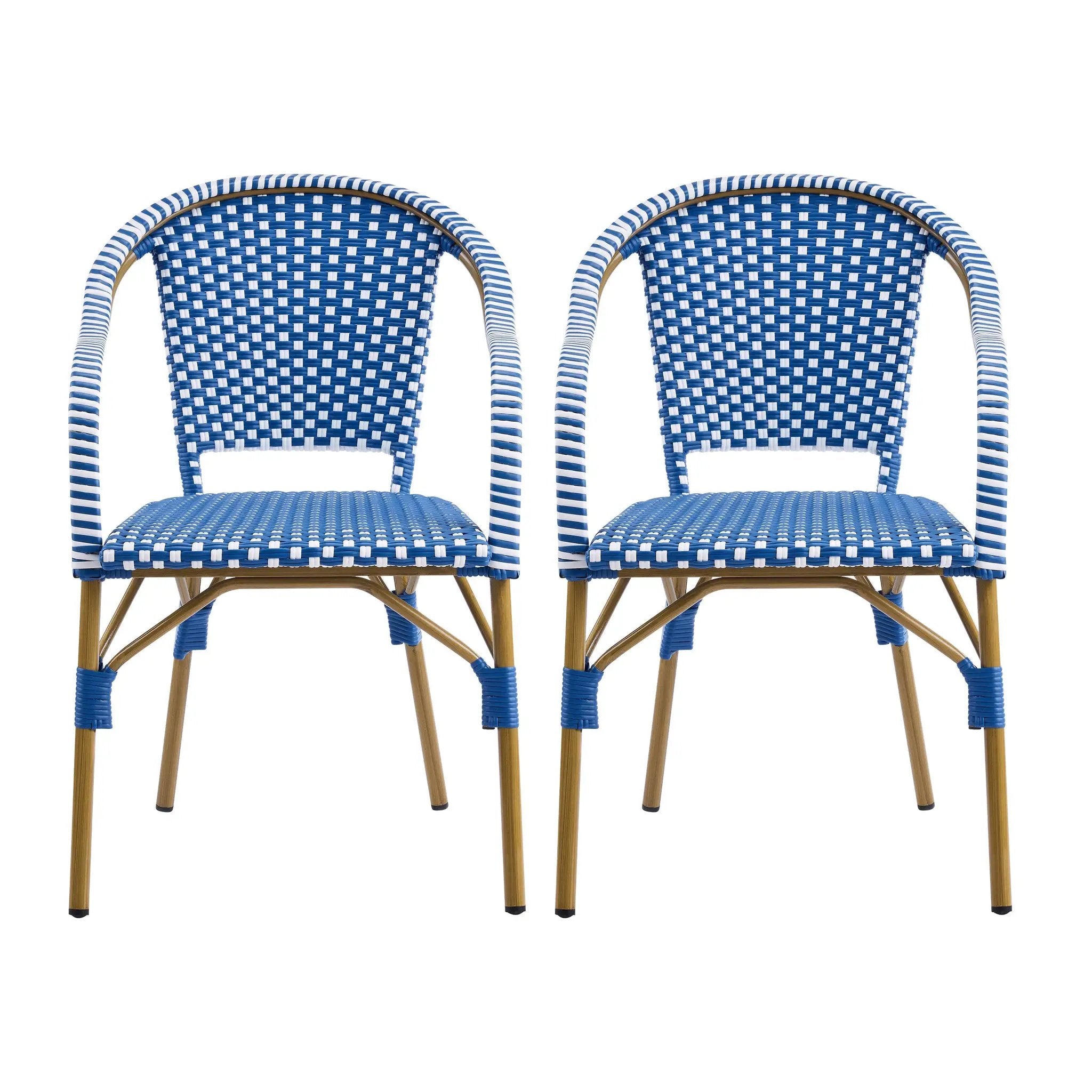 Outdoor Bistro Chairs Set of 2 with Aluminum Frame and PP Rattan by HouseOfZazla