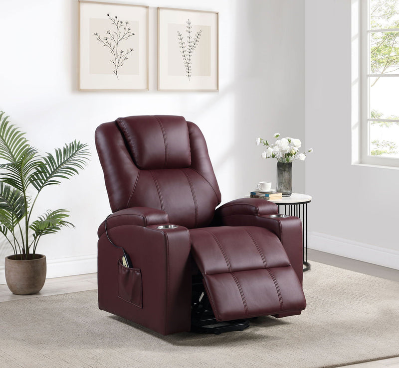 Armstrong Upholstered Power Lift Massage Recliner Wine by Unique Piece Furniture