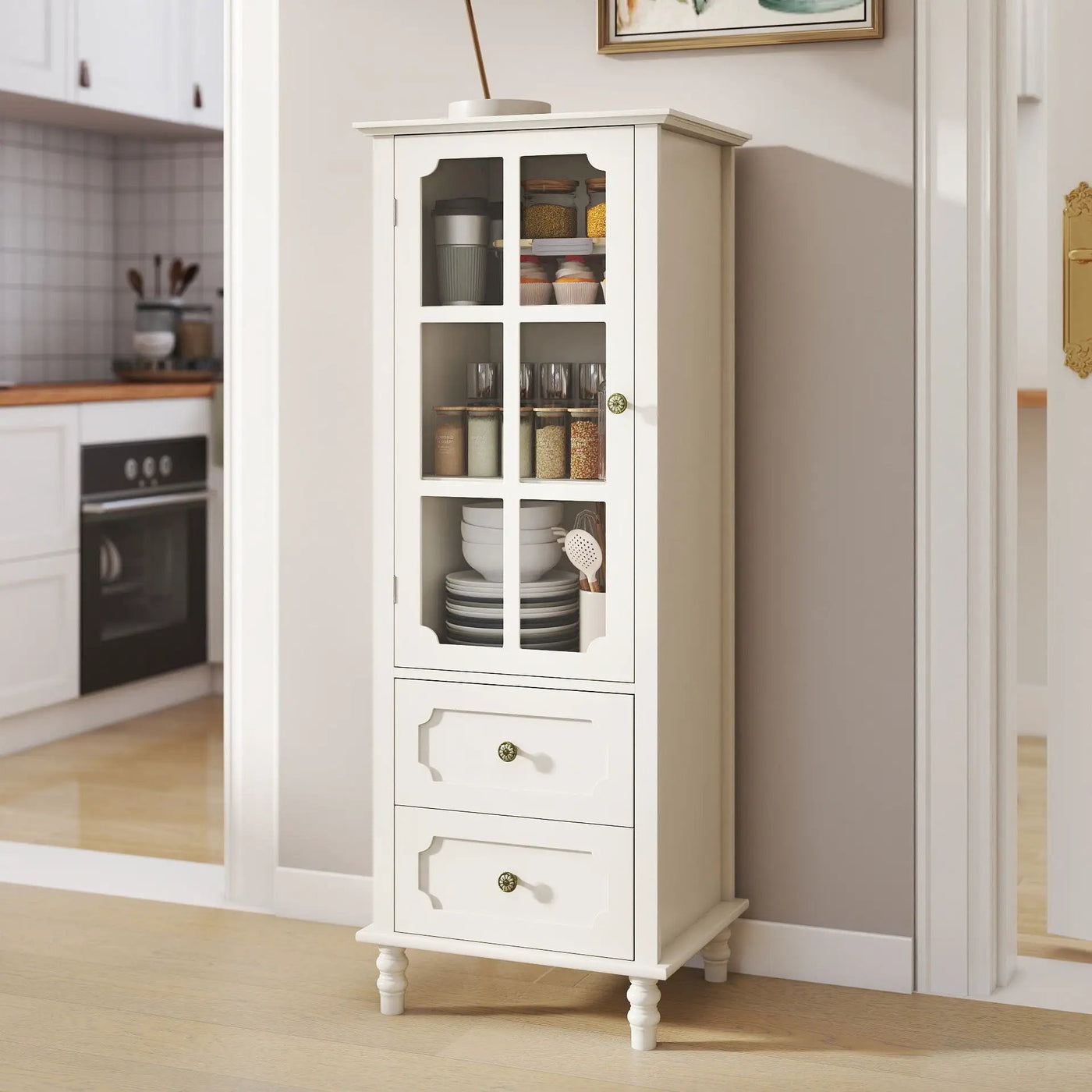Minimalism Buffet Cabinet With Glass Doors And Double Drawer by Unique Piece Furniture