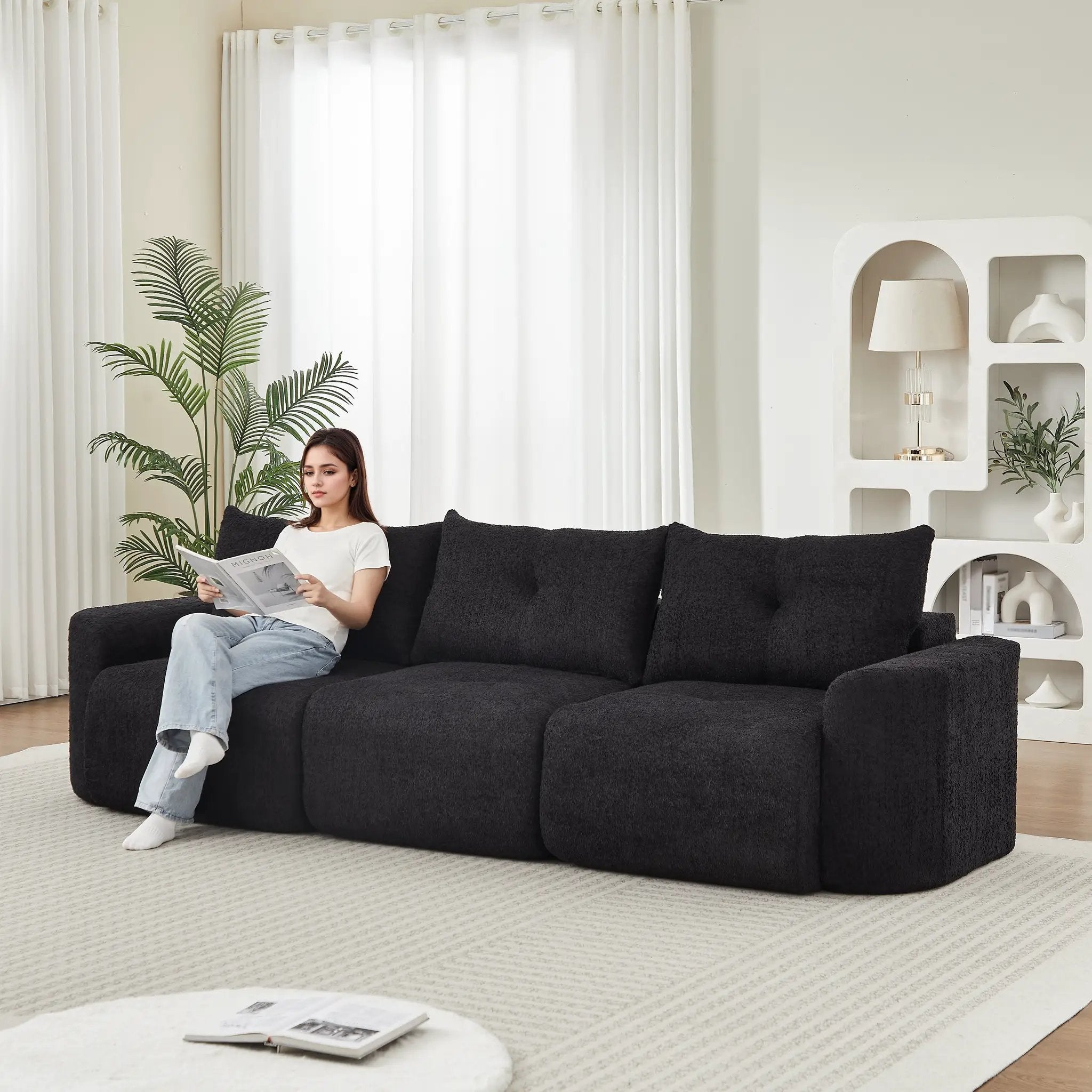 Chenille Sofa for Living Room - 109" Large Modern 3-Seater by HouseOfZazla