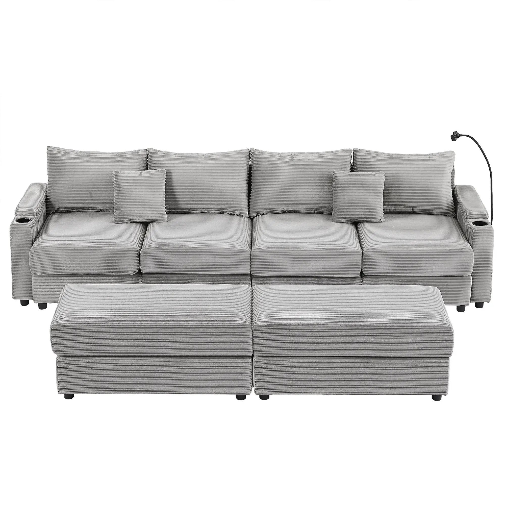 Modern Style Loveseat Sofa Sectional Sofa Couch With Storage Space, A Movable Ottoman, Two USB Ports, Two Cup Holders, A Phone Holder For Living Room by HouseOfZazla