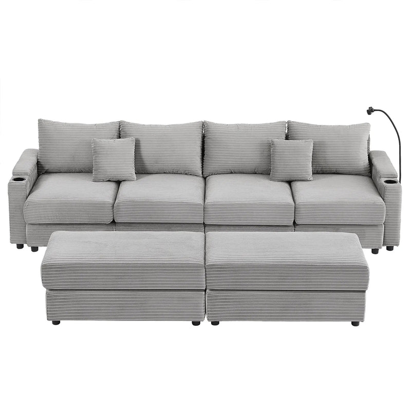 Modern Style Loveseat Sofa Sectional Sofa Couch With Storage Space, A Movable Ottoman, Two USB Ports, Two Cup Holders, A Phone Holder For Living Room by HouseOfZazla