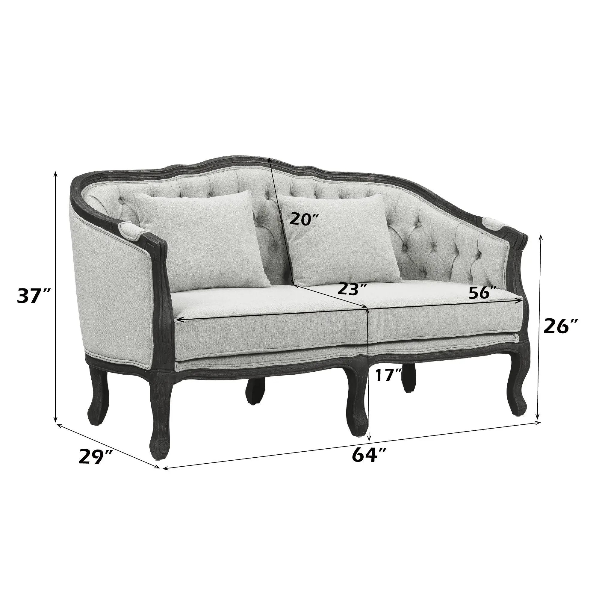 Samael - Loveseat With 2 Pillows - Gray Linen & Dark Brown by Unique Piece Furniture