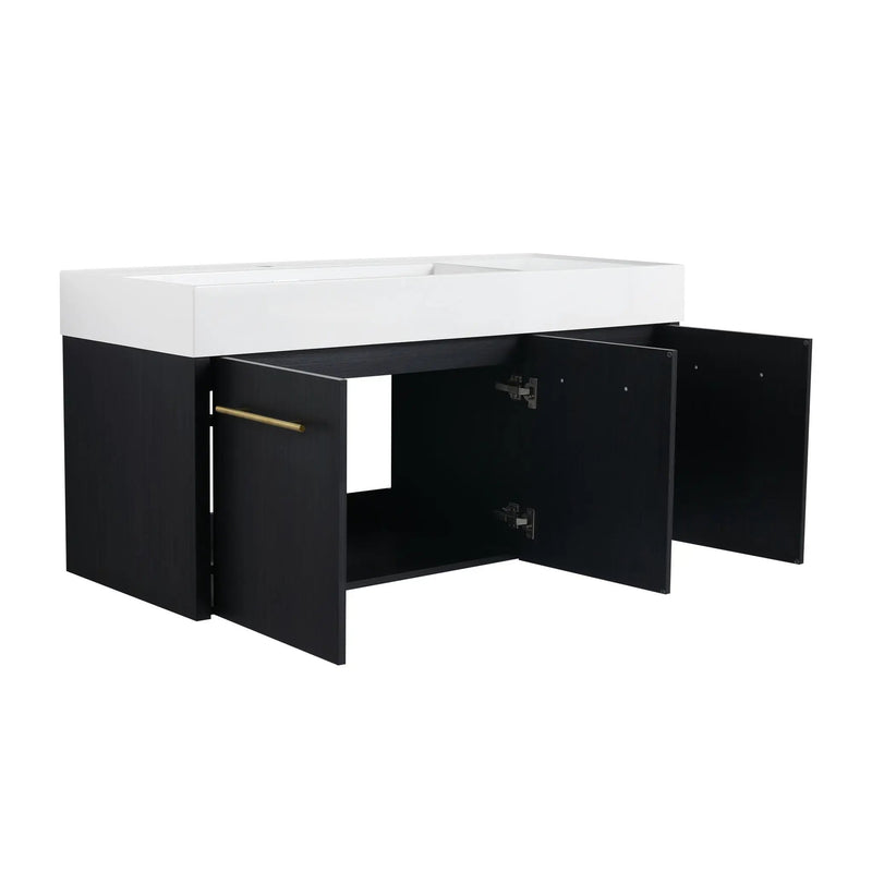Contemporary 48" Wall Mounted Bathroom Vanity With Resin Sink And Soft Closing Doors And Line - Black Chestnut by HouseOfZazla