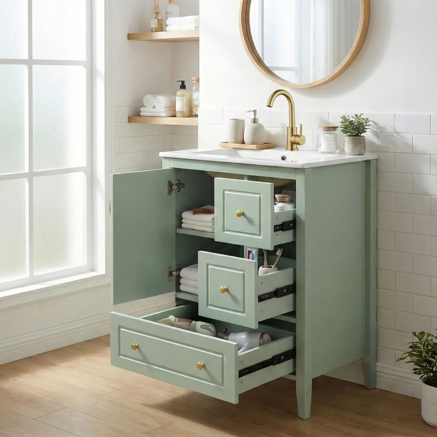 Retro Bathroom Vanity With Sink, Soft Closing Cabinet & Drawers by HouseOfZazla