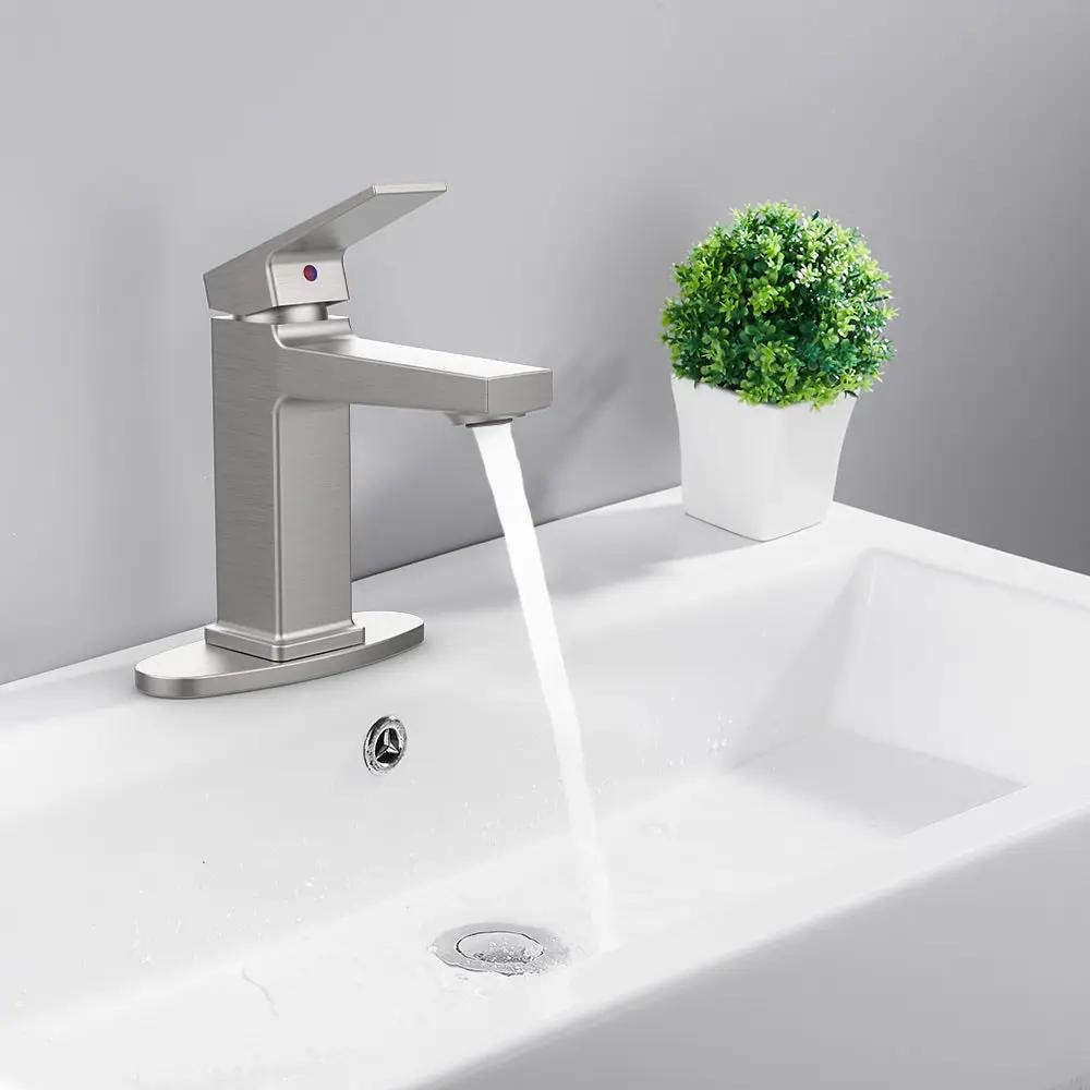 Brushed Nickel Single Handle Bathroom Faucet with Deck by HouseOfZazla