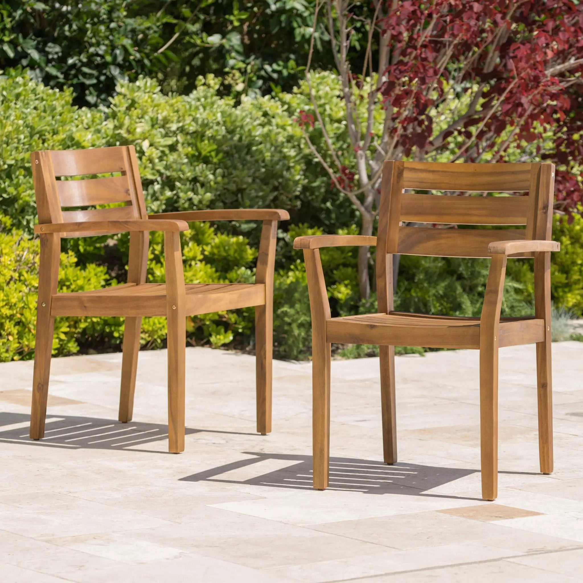 Stamford Dining Chairs Set of 2, Acacia Wood Patio Armchair by HouseOfZazla
