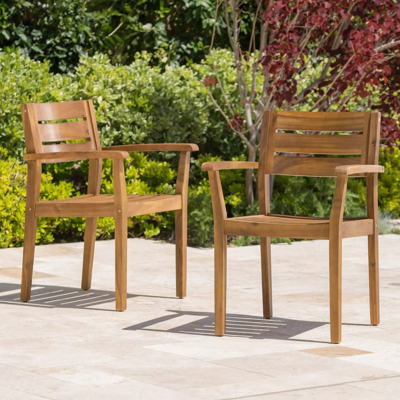 Stamford Dining Chairs Set of 2, Acacia Wood Patio Armchair by HouseOfZazla