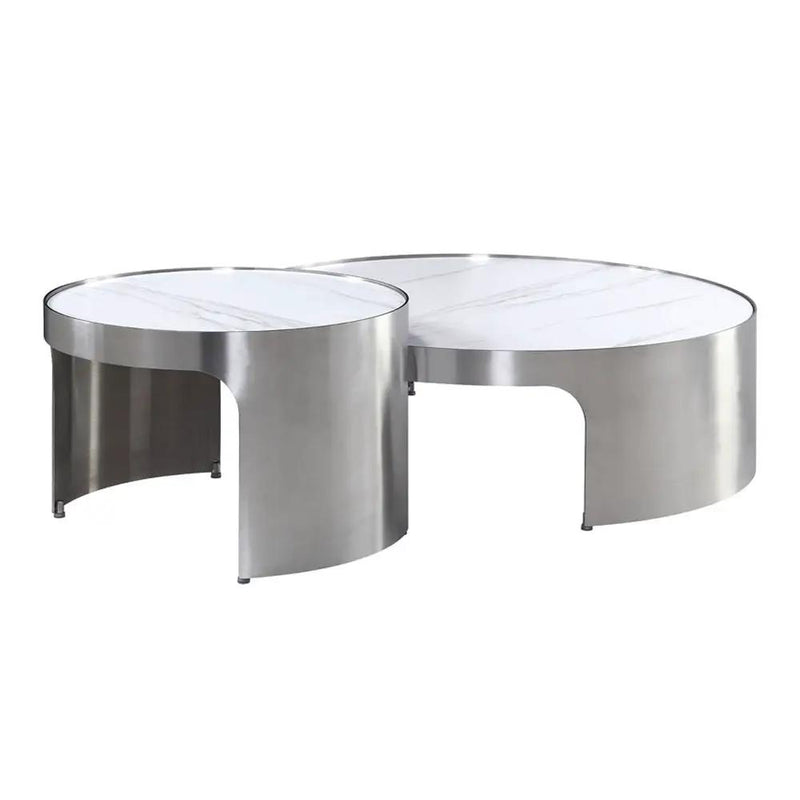 Abilene - Nesting Coffee Table Set - Marble Top & Brush Silver by Unique Piece Furniture