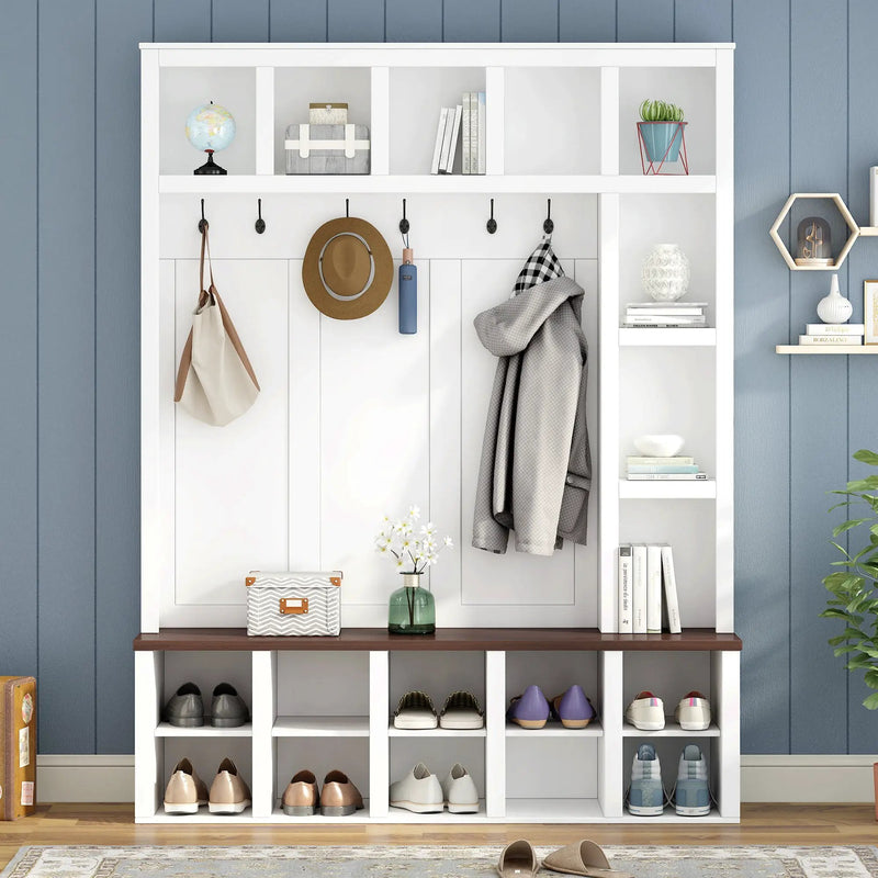 Farmhouse Wooden Hall Tree with 6 Hooks by HouseOfZazla