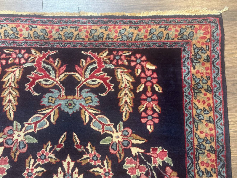 Antique Persian Kerman Rug 2.8 x 4, Navy Blue, Floral by Jewel Rugs