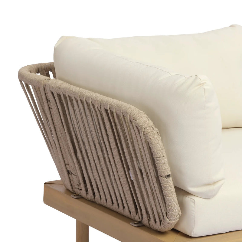 Acacia Wood Outdoor Corner Chair with Rope Back & Weather-Resistant Cushion by HouseOfZazla