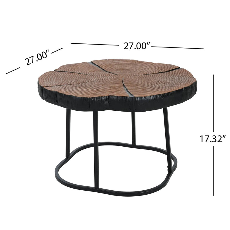 Irregular Coffee Table, 27" Modern MGO Top with Natural Wood & Black Metal Base by HouseOfZazla