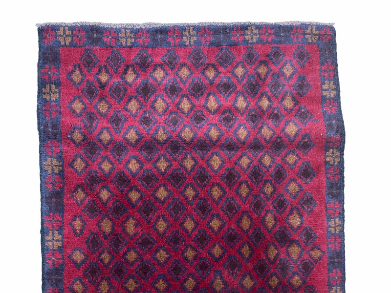 3x5 New Vintage Handmade Tribal Wool Rug Balouch Rug Afghan Rug Red Blue Diamond by Jewel Rugs