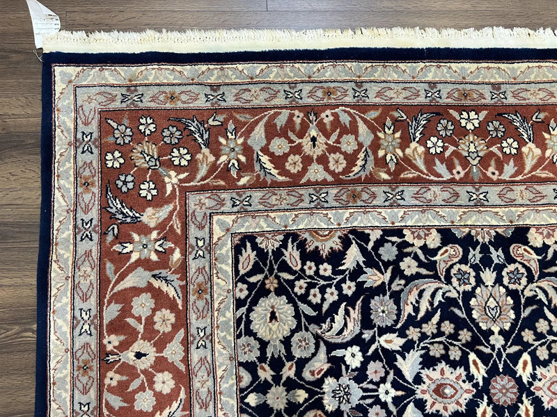Indo Sarouk Rug 6x9, Vintage Indian Persian Rug, Wool Oriental Carpet, Navy Blue Red Allover Floral Rug, Traditional Very Fine Rug, Area Rug by Jewel Rugs