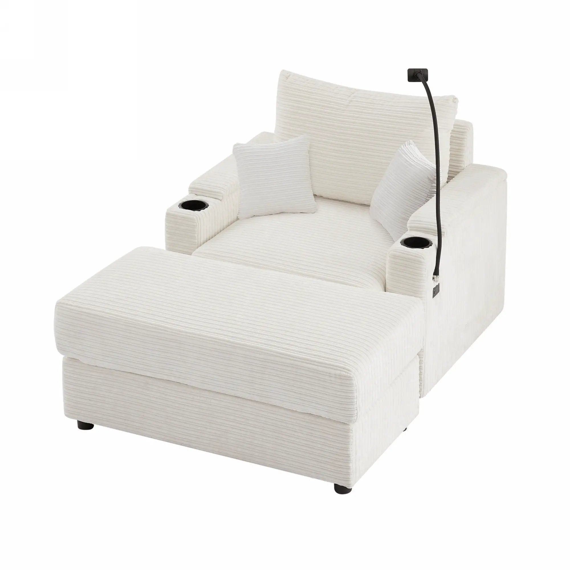 Modern Style Loveseat Sofa Sectional Sofa Couch With Storage Space, A Movable Ottoman, Two USB Ports, Two Cup Holders, A Phone Holder For Living Room by HouseOfZazla