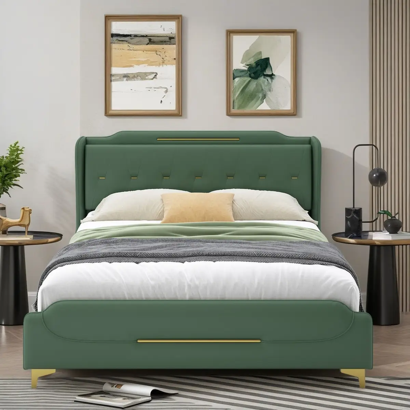 Queen Size Leather Bed Frame with Wingback Headboard & Footboard by HouseOfZazla