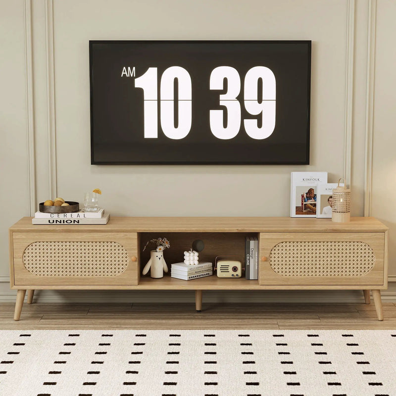 TV Stand For TVs Up To 80", Media Console, Cabinet - Natural by Unique Piece Furniture