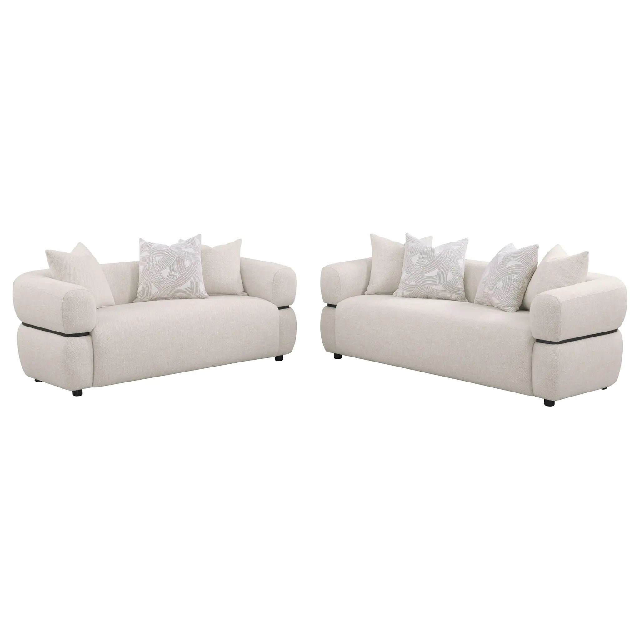 Jeanette 2-piece Fabric Upholstered Round Arm Sofa Set Beige by Unique Piece Furniture