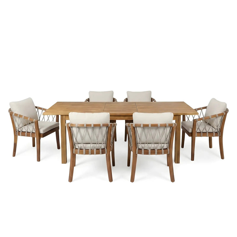 7 Pieces Acacia Wood Outdoor Dining Set by HouseOfZazla