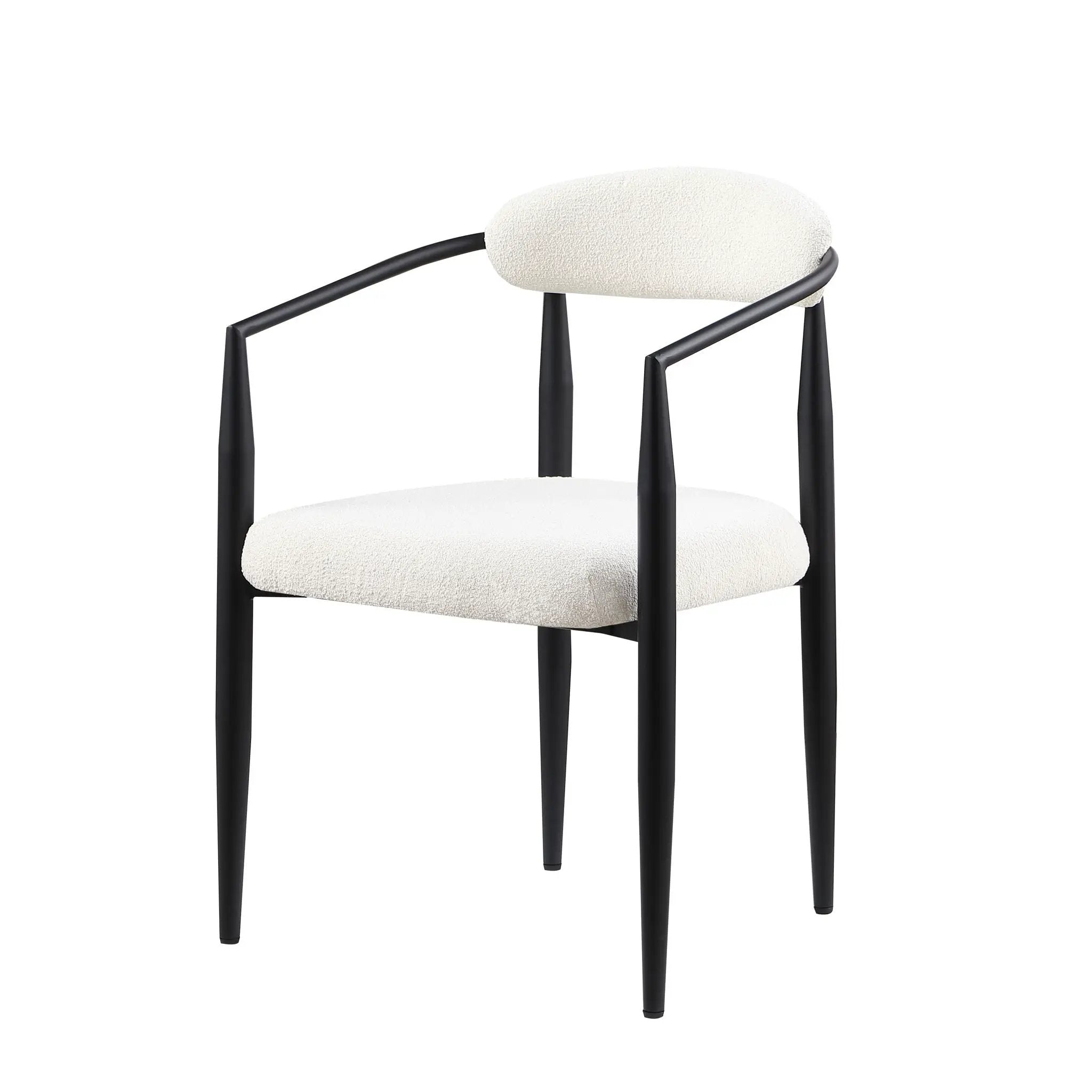 Dining Chairs (Set of 2), Mid-Century Modern Dining Chairs, Kitchen Dining Room Chairs, Round Boucle Backrest Sherpa Dining Chair With Metal Legs by HouseOfZazla