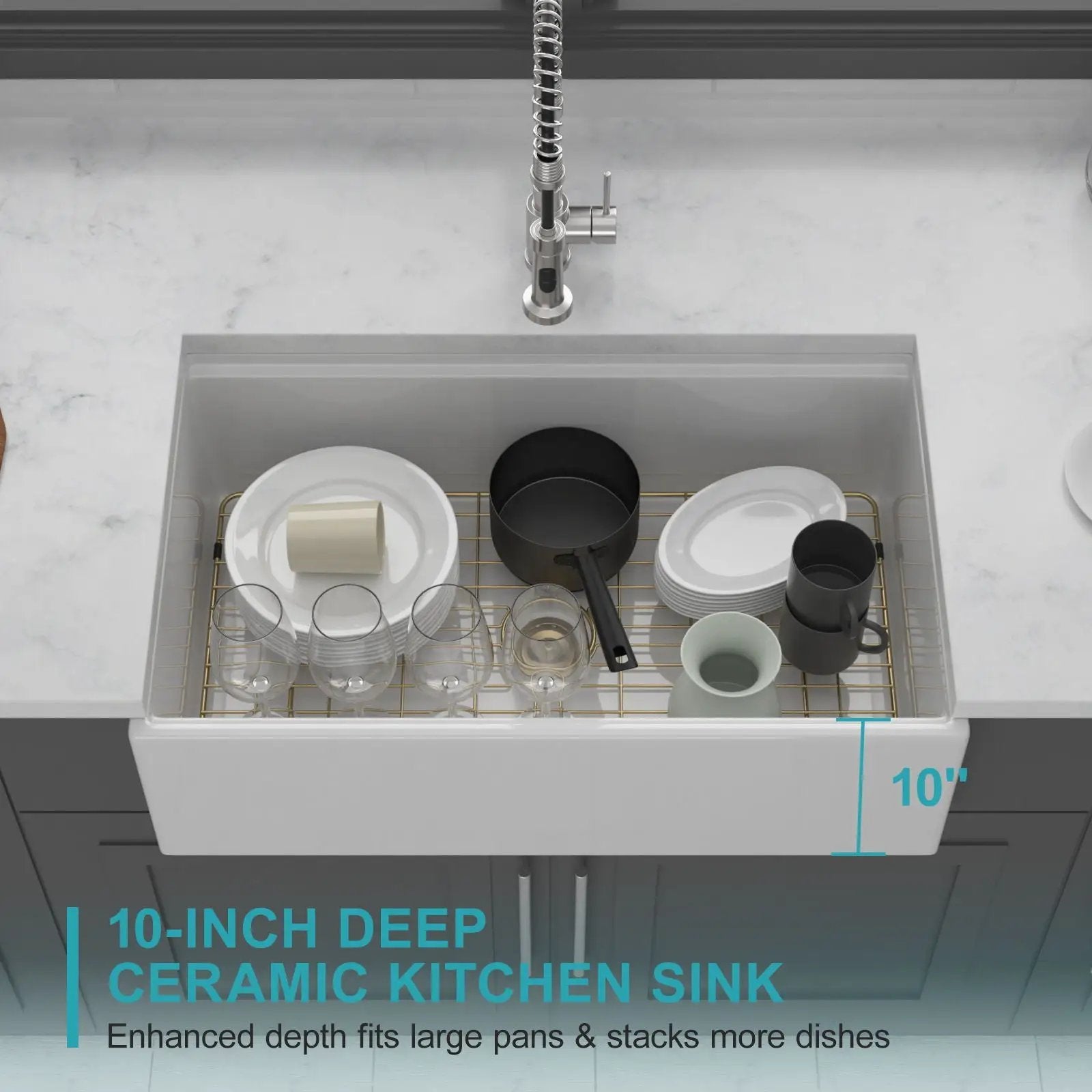 Workstation, Single Bowl Apron Front Kitchen Sink - White by HouseOfZazla