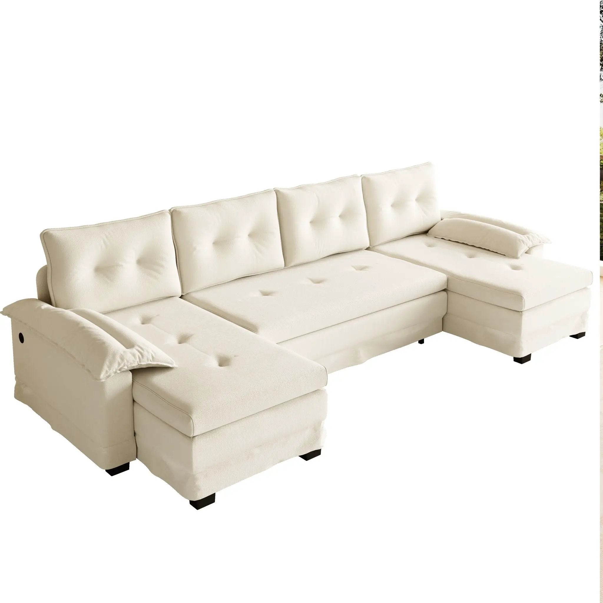 U-Shaped Sleeper Sofa With Pull Out Bed, Removable Armrests & USB Ports For Living Room by HouseOfZazla