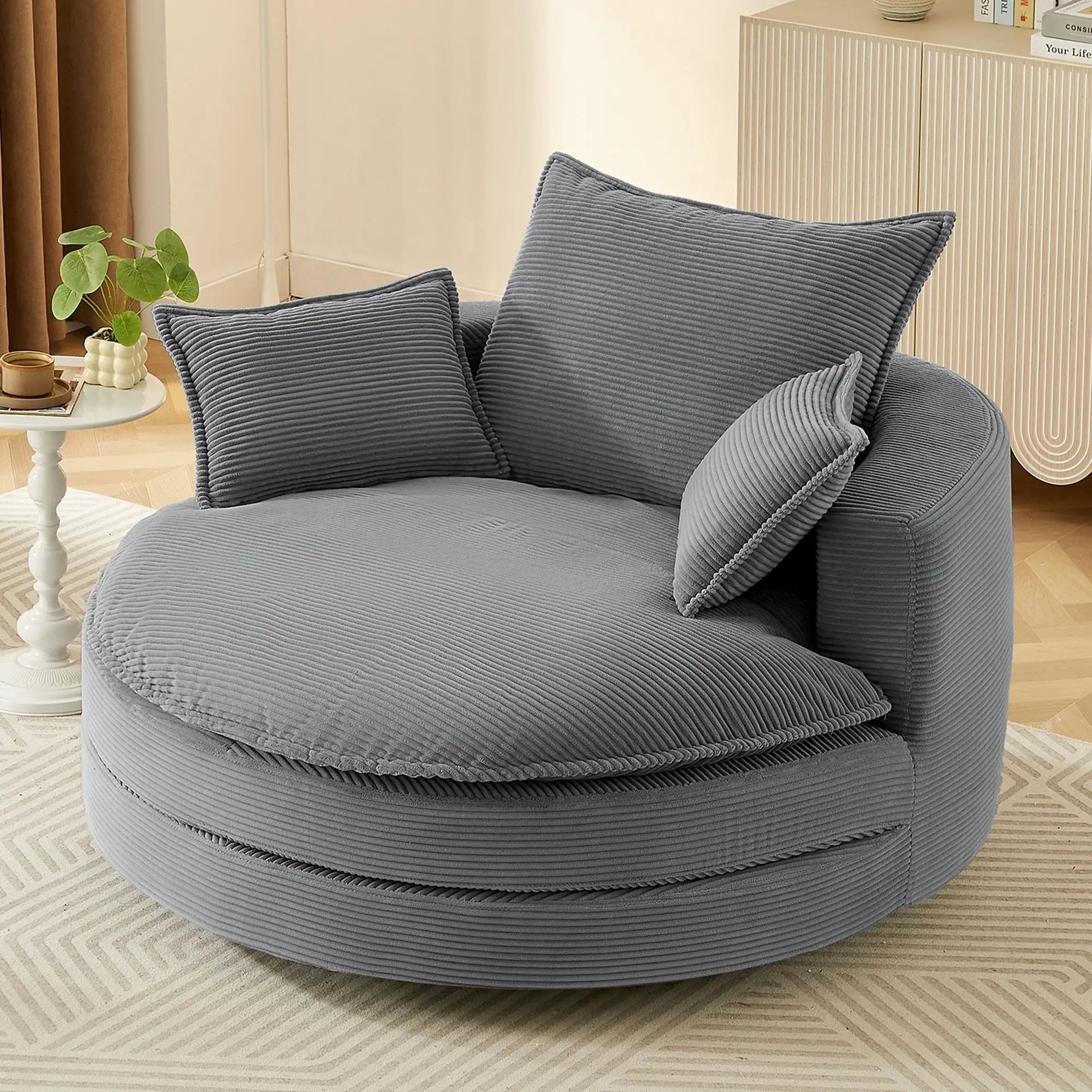 360° Swivel Accent Barrel Chair With Dual Layer Cushion And 3 Removable Pillows by Unique Piece Furniture