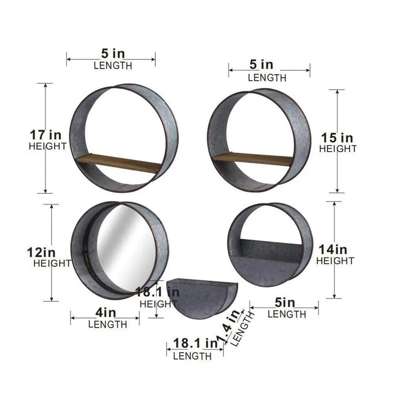 Farmhouse Round Metal Wall Planter (Set of 5) - Gray by Unique Piece Furniture