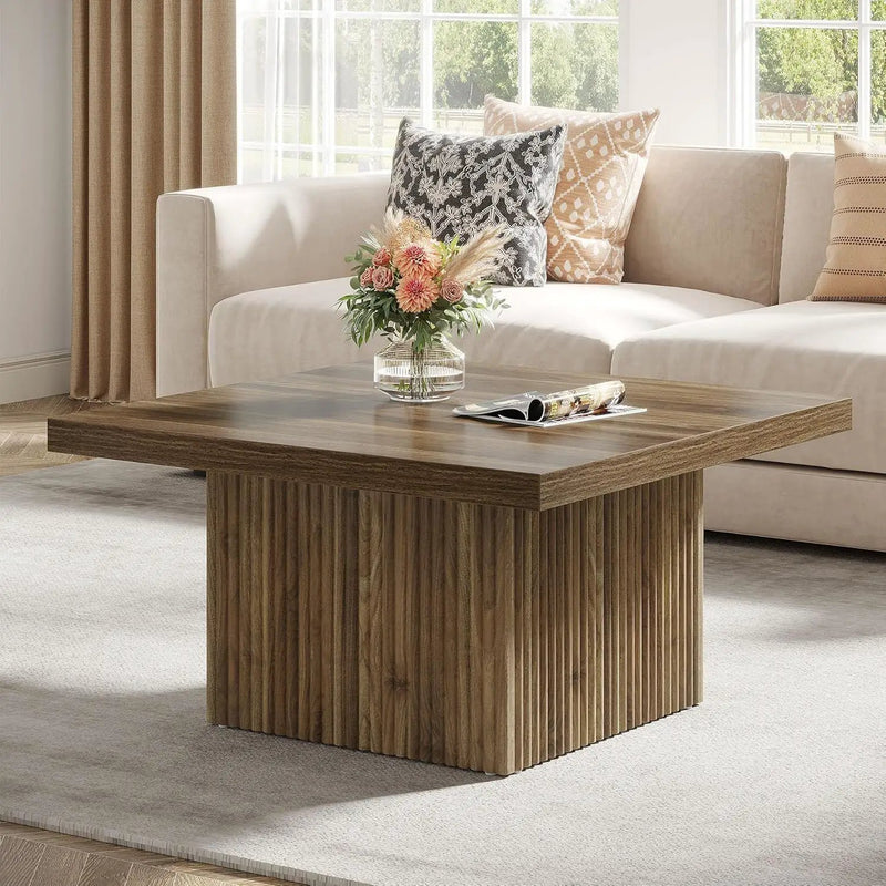 Square Coffee Table With Half Round Base - Brown by HouseOfZazla