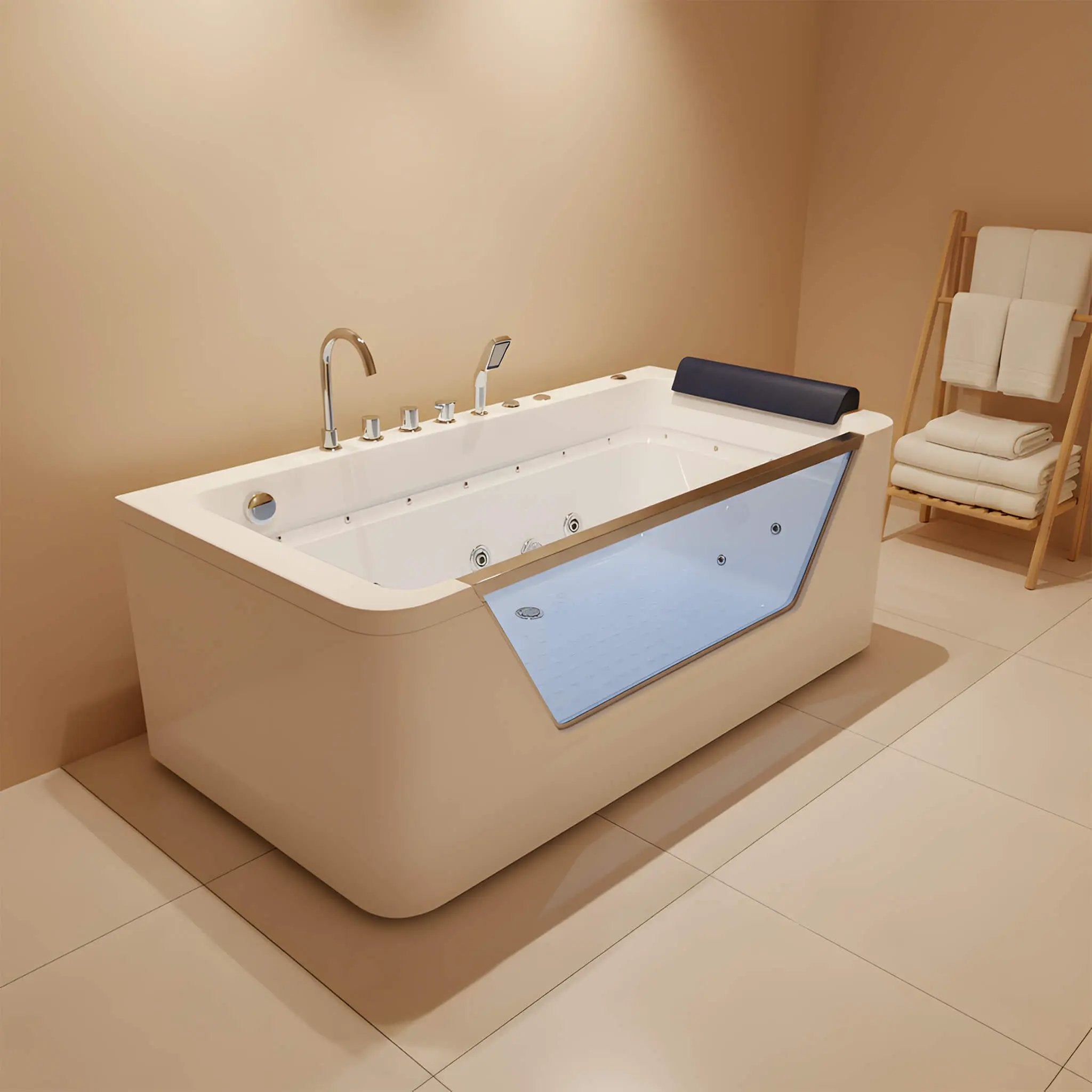 Nuvia Veloria 67-Inch 7-Jets Hydrotherapy Whirlpool Bathtub With Glass Panel (SAK25480) by SAKSBY WHOLESALE