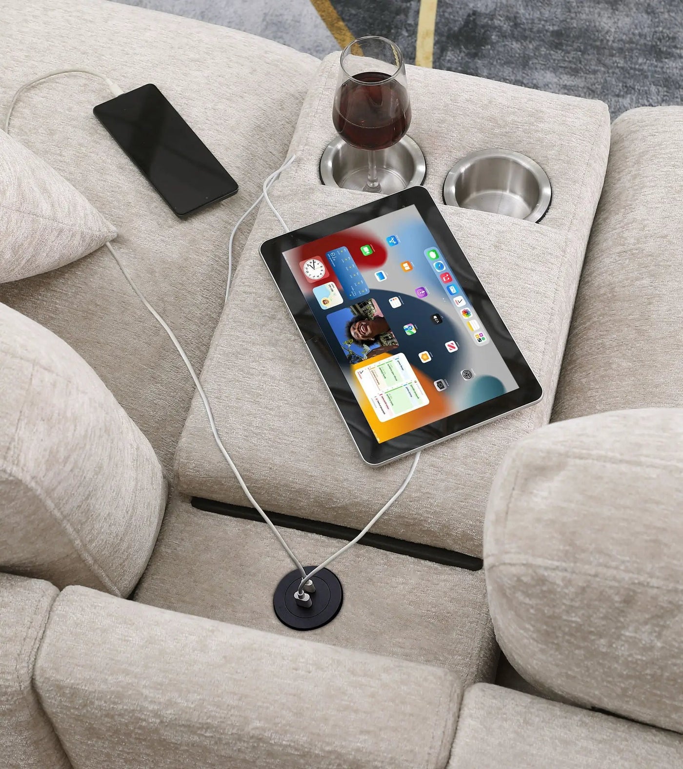 Celine - Fabric Corner Sectional Sofa With Right-Facing Chaise, Cupholders, And Charging Ports by HouseOfZazla