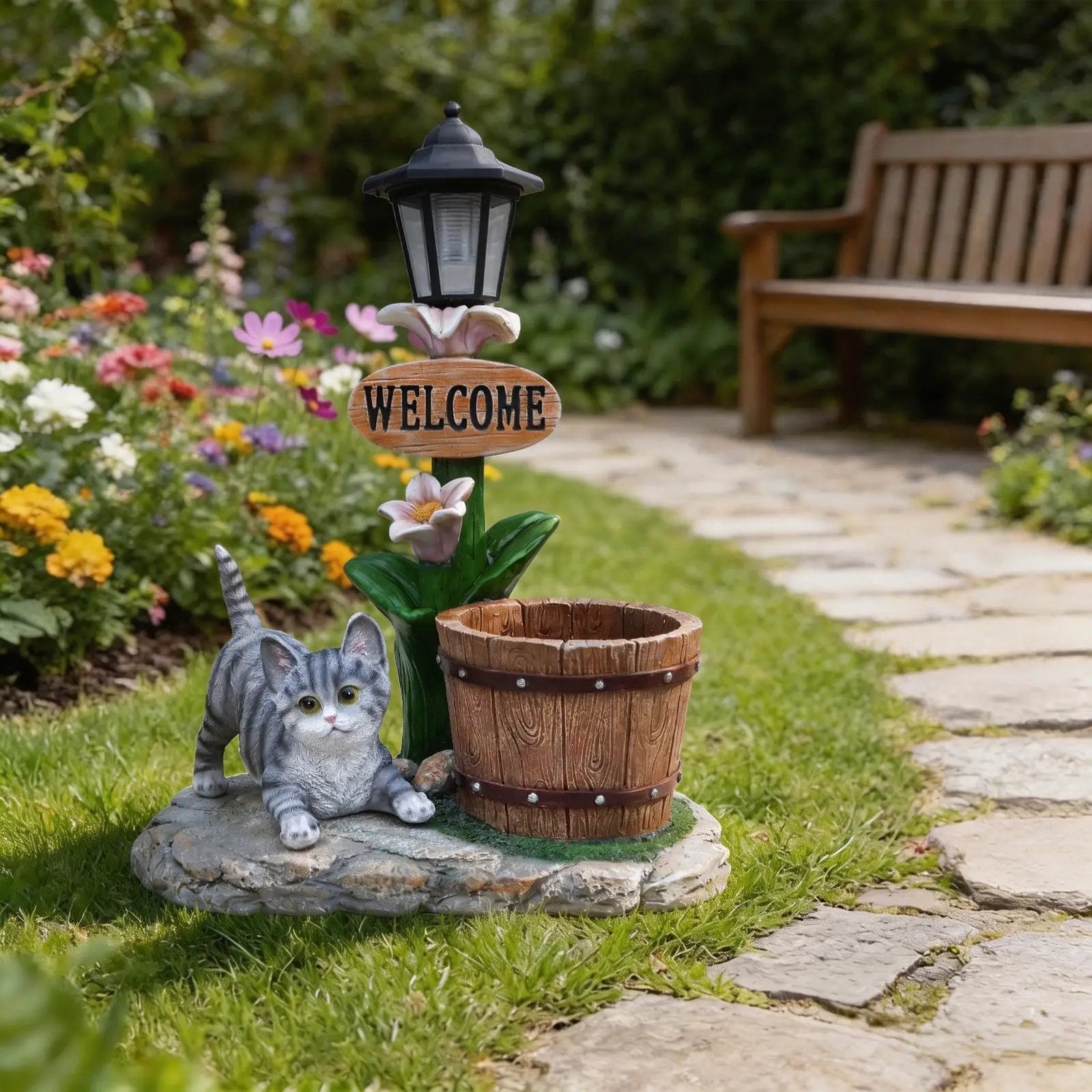 Lying Cat Solar Planter Garden Decor by HouseOfZazla