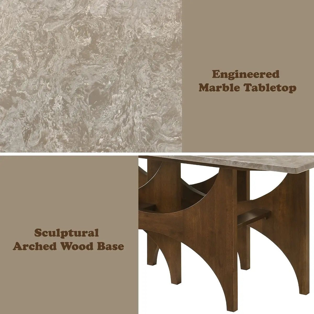 Oleia - Dining Table With Engineered Marble - Natural Marble & Walnut by Unique Piece Furniture